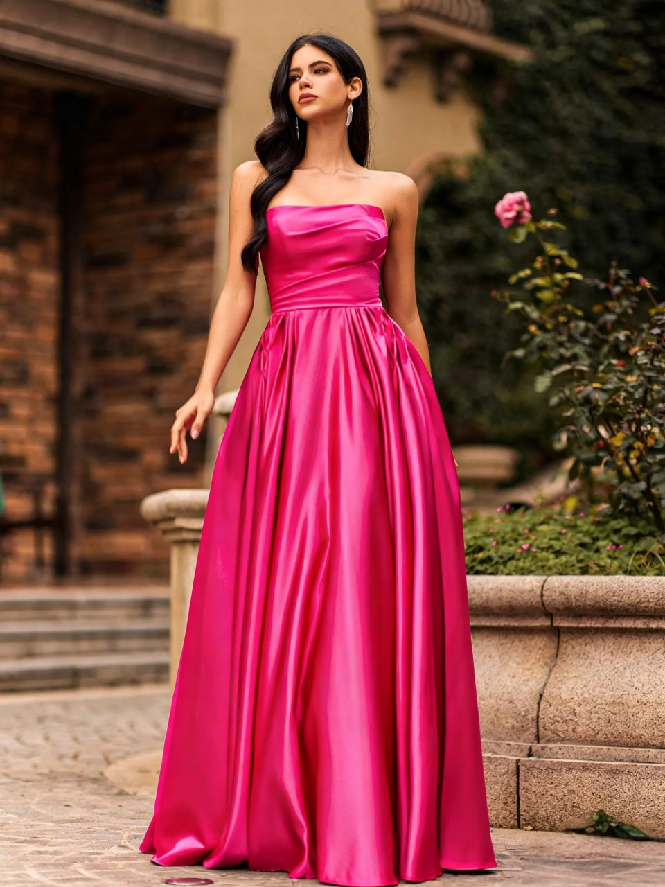 Vibrant A Line Strapless Straight Neck Sleeveless Lace Up Floor Length Evening Dress