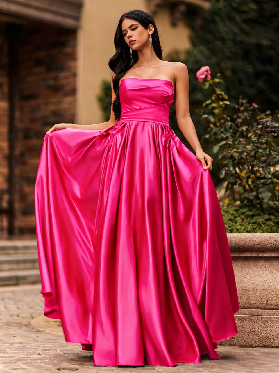 Vibrant A Line Strapless Straight Neck Sleeveless Lace Up Floor Length Evening Dress