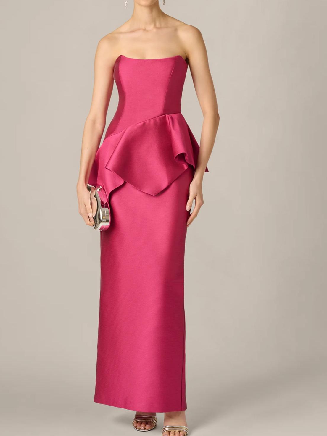 Vibrant Column Strapless Sleeveless Zipper-Back Floor-Length Peplum Evening Dress