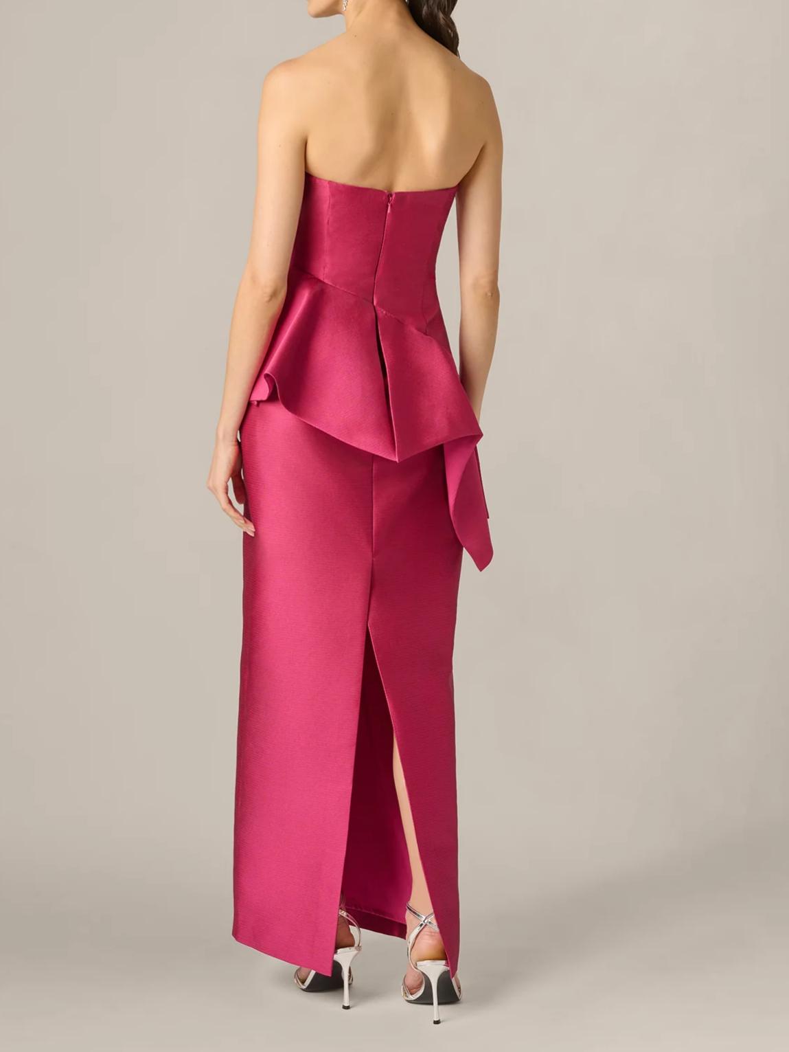 Vibrant Column Strapless Sleeveless Zipper-Back Floor-Length Peplum Evening Dress