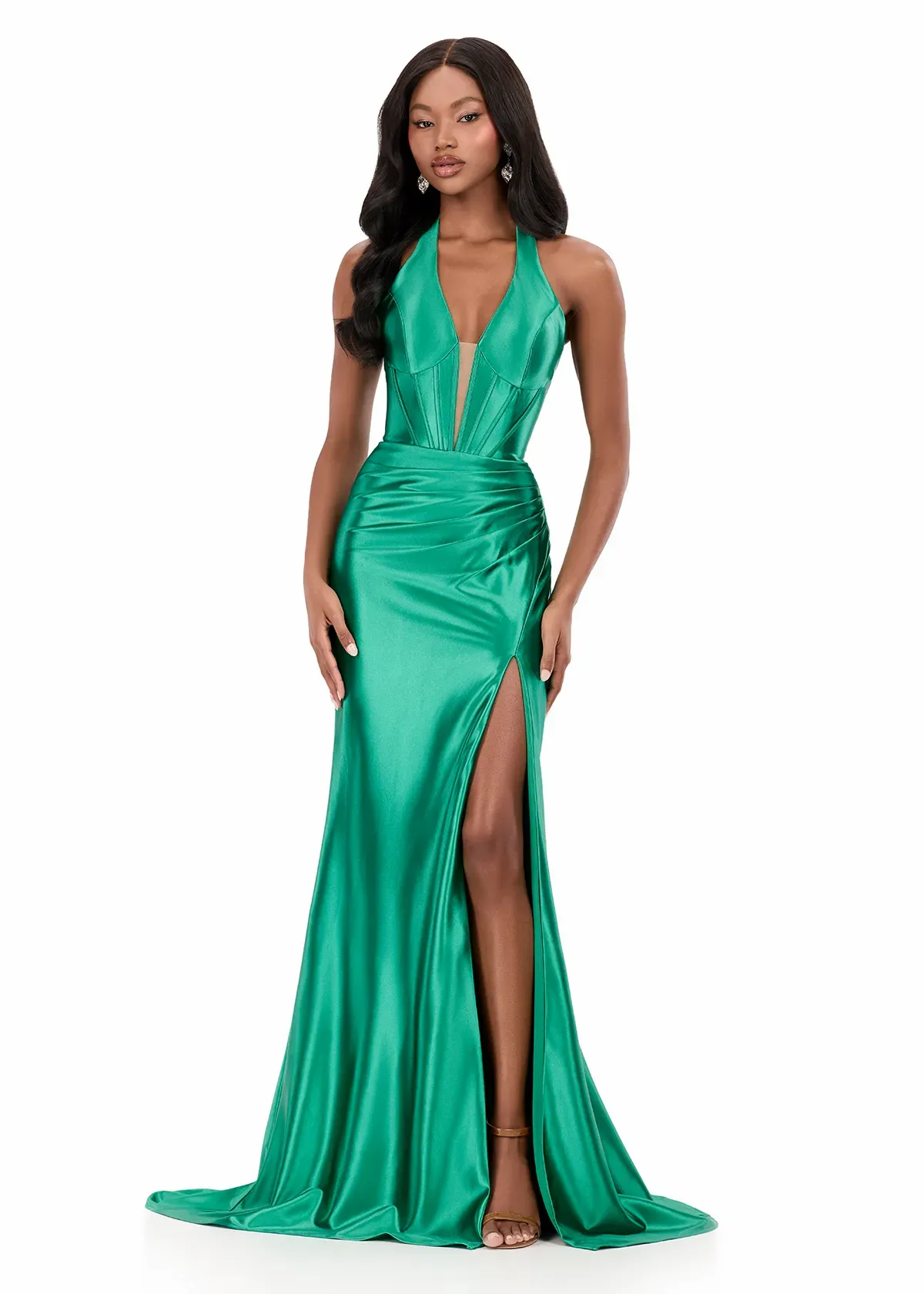 Vibrant Mermaid Halter Neck Sleeveless Lace-Up Back Floor-Length Evening Dress