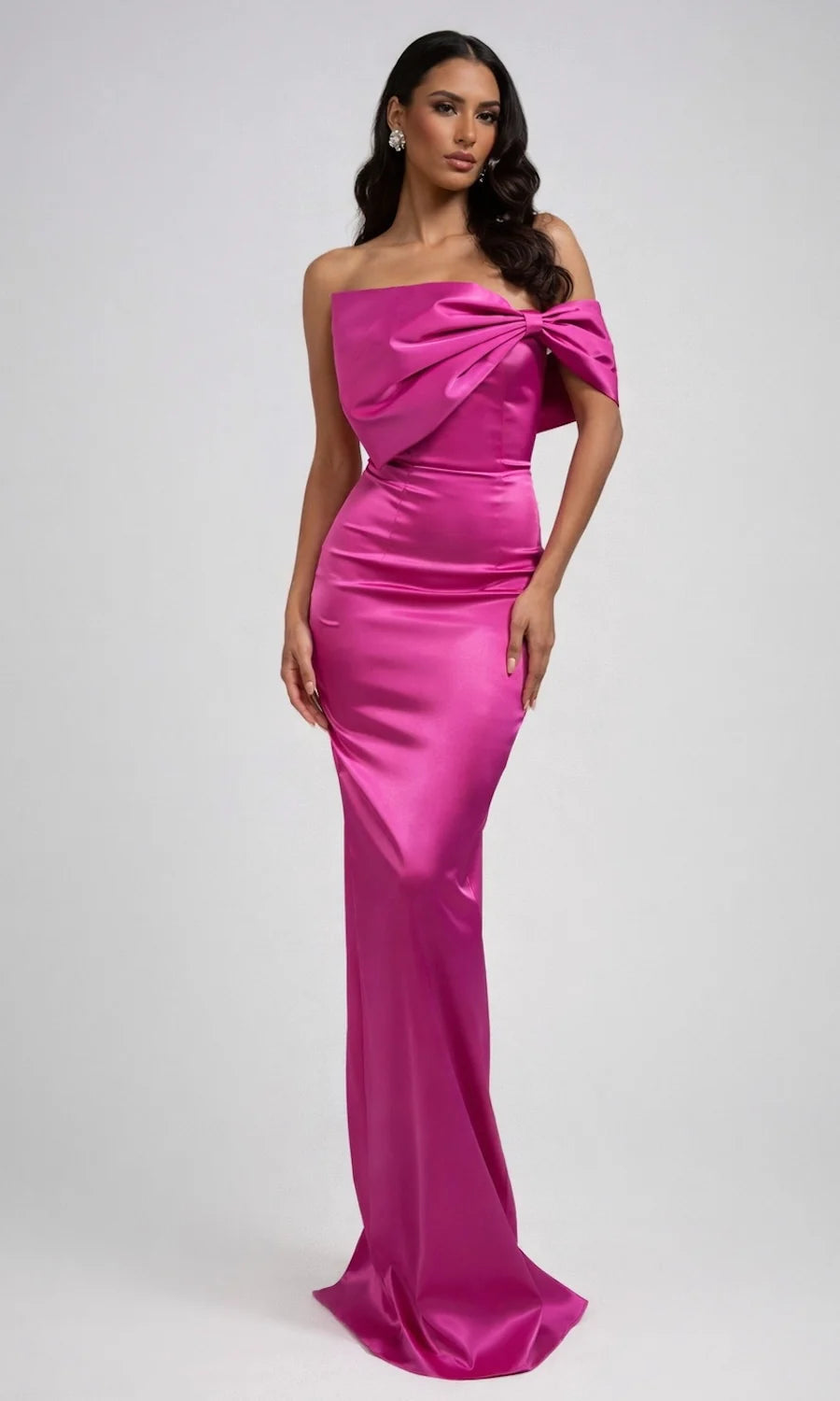Vibrant Mermaid Off-the-Shoulder Sleeveless Bow Accent High Slit Floor Length Evening Dress