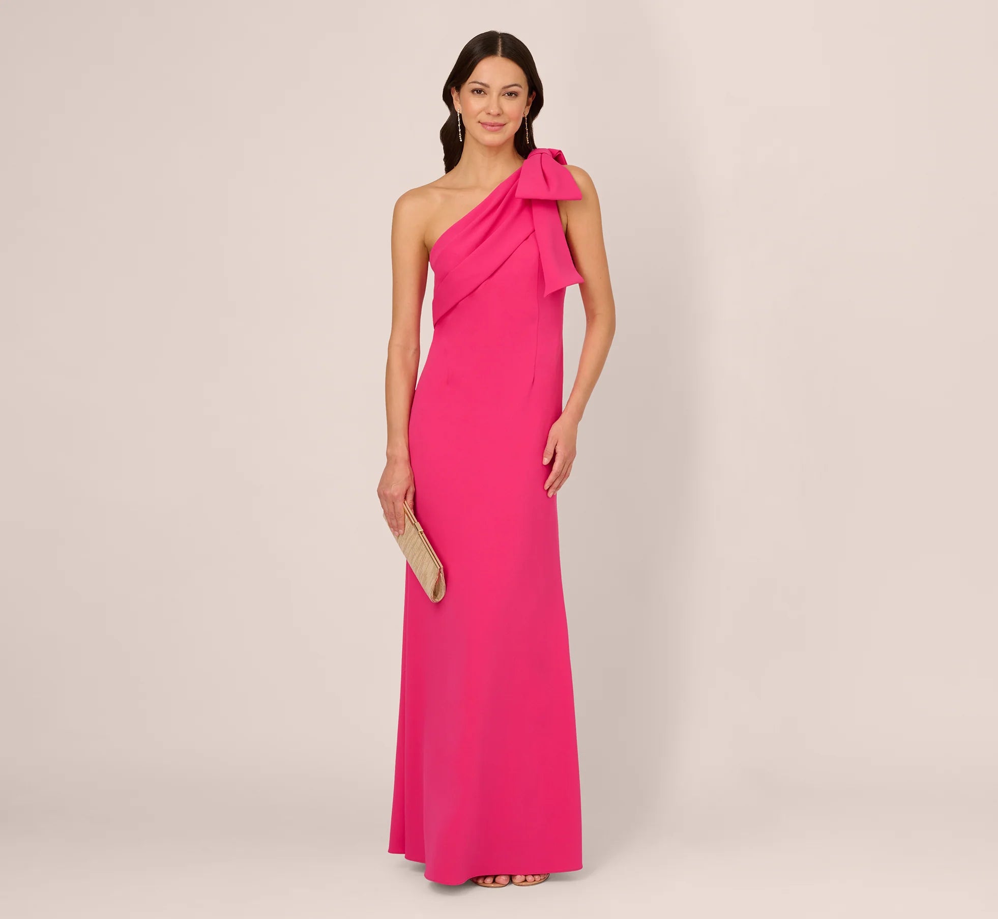 Vibrant Mermaid One-Shoulder Sleeveless Zipper-Back Floor-Length Bow Evening Dress
