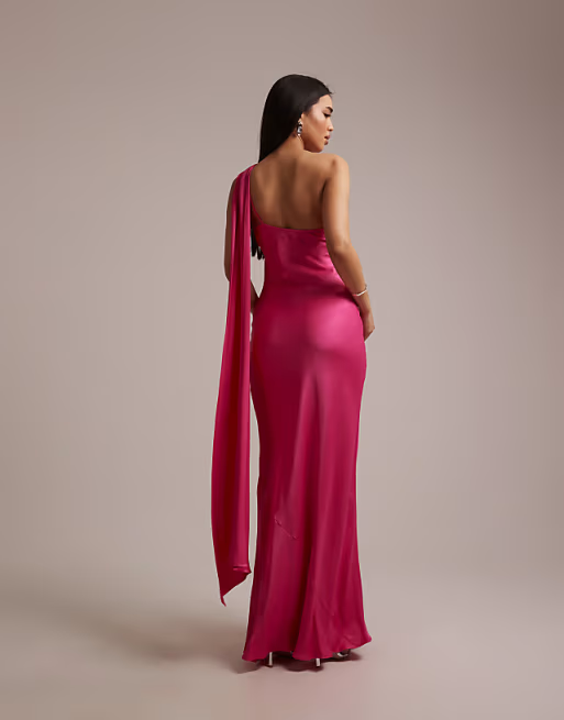 Vibrant Mermaid One Shoulder Sleeveless Open Back Floor Length Bridesmaid Dress with Drape Detail