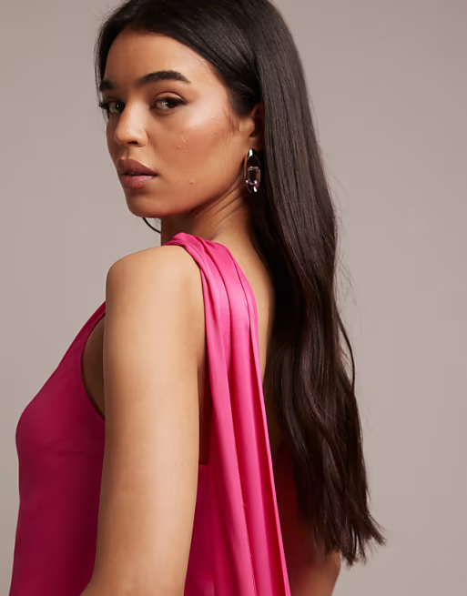 Vibrant Mermaid One Shoulder Sleeveless Open Back Floor Length Bridesmaid Dress with Drape Detail