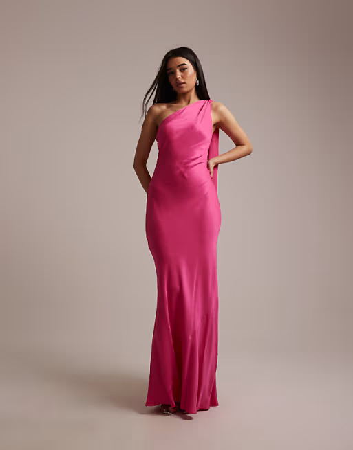 Vibrant Mermaid One Shoulder Sleeveless Open Back Floor Length Bridesmaid Dress with Drape Detail