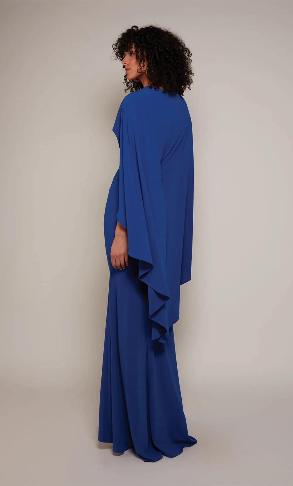 Vibrant Royal Blue Keyhole Neck Cape Sleeve Fitted Mermaid Mother of the Bride Dress