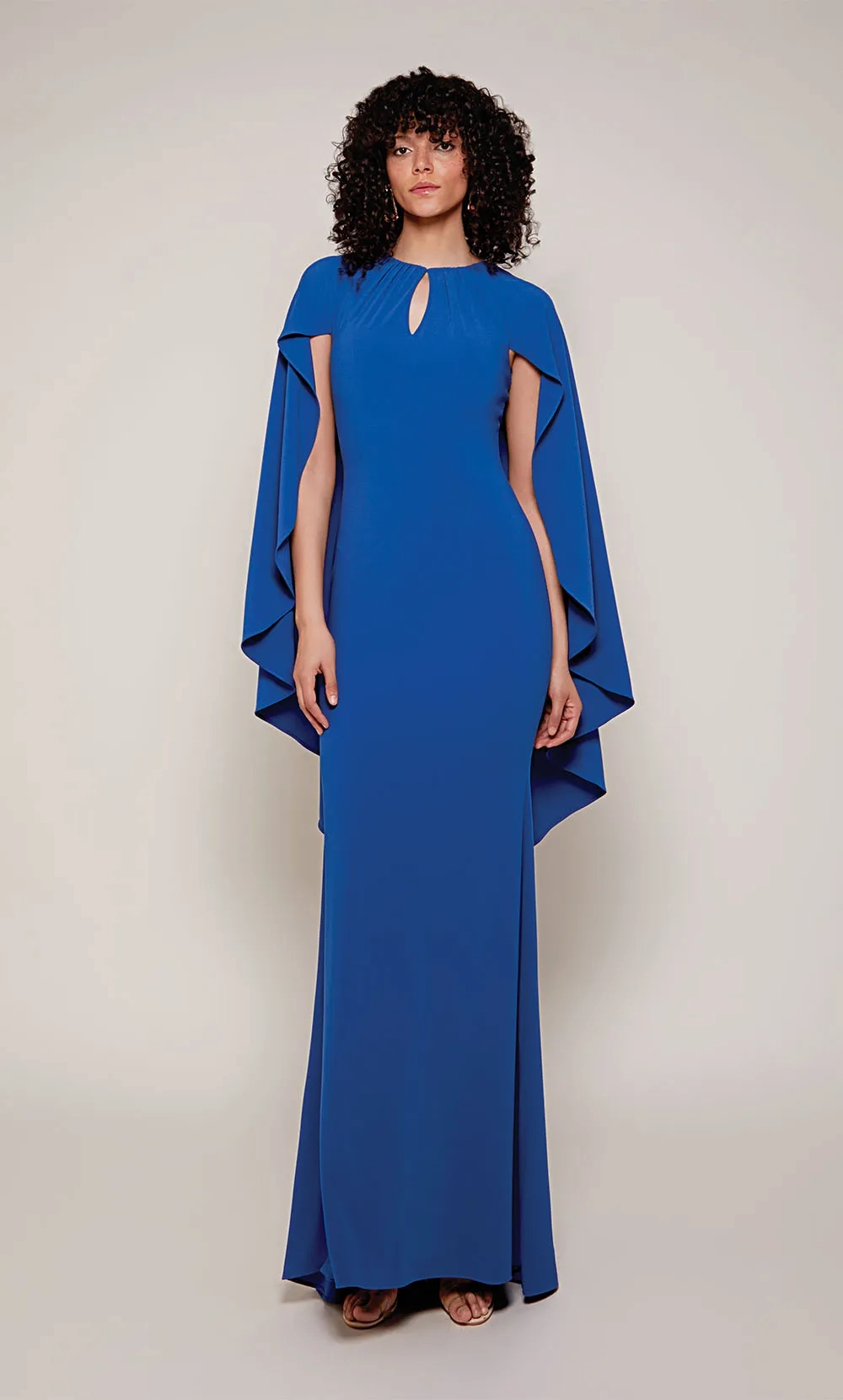 Vibrant Royal Blue Keyhole Neck Cape Sleeve Fitted Mermaid Mother of the Bride Dress