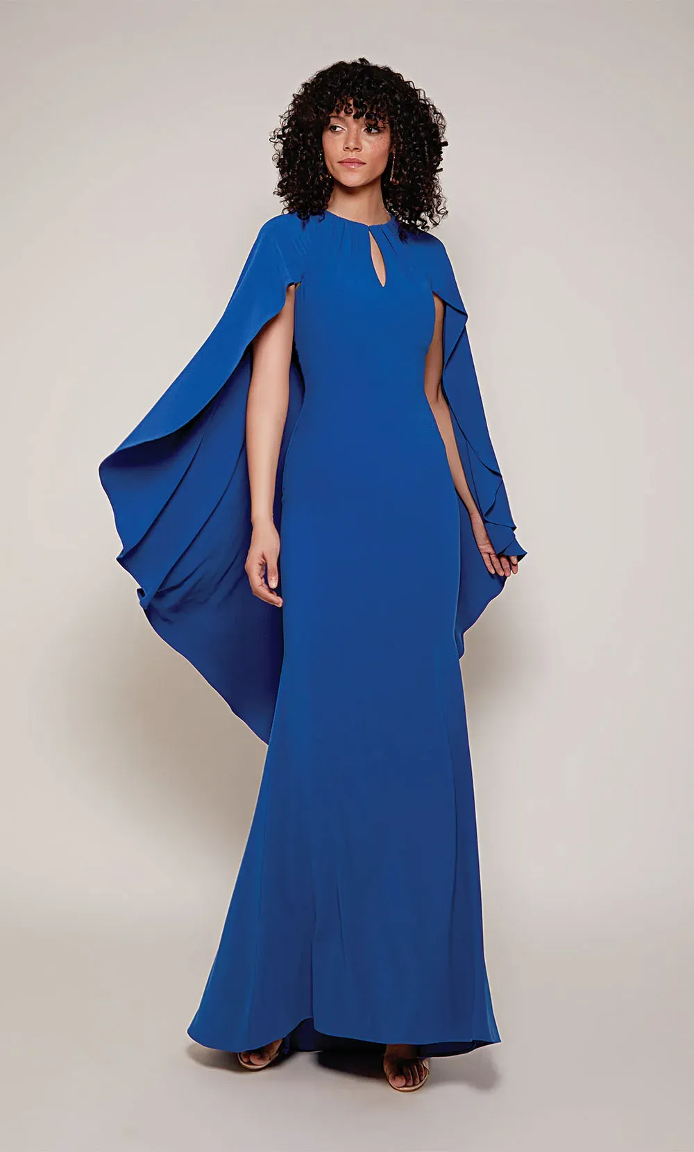 Vibrant Royal Blue Keyhole Neck Cape Sleeve Fitted Mermaid Mother of the Bride Dress