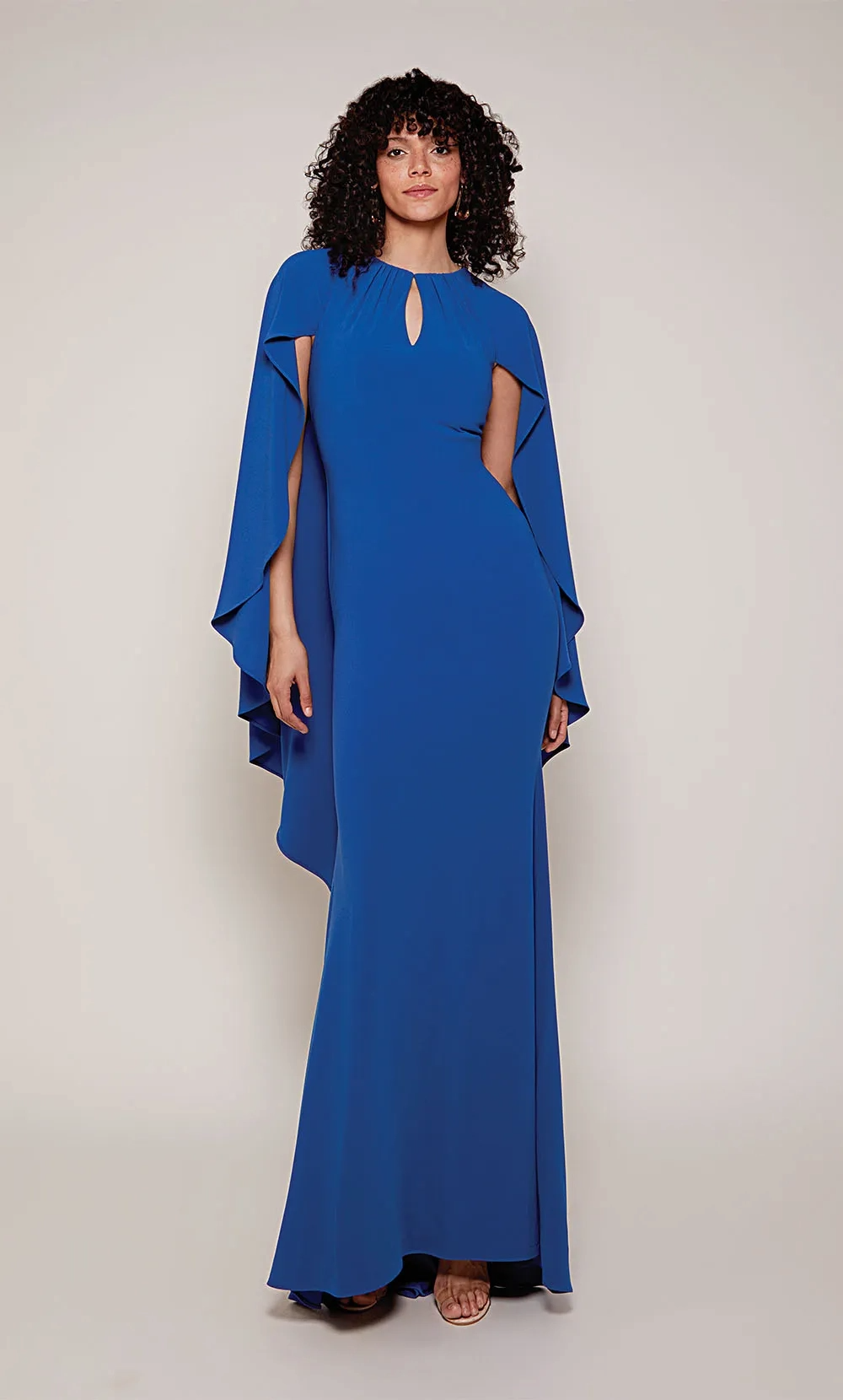 Vibrant Royal Blue Keyhole Neck Cape Sleeve Fitted Mermaid Mother of the Bride Dress