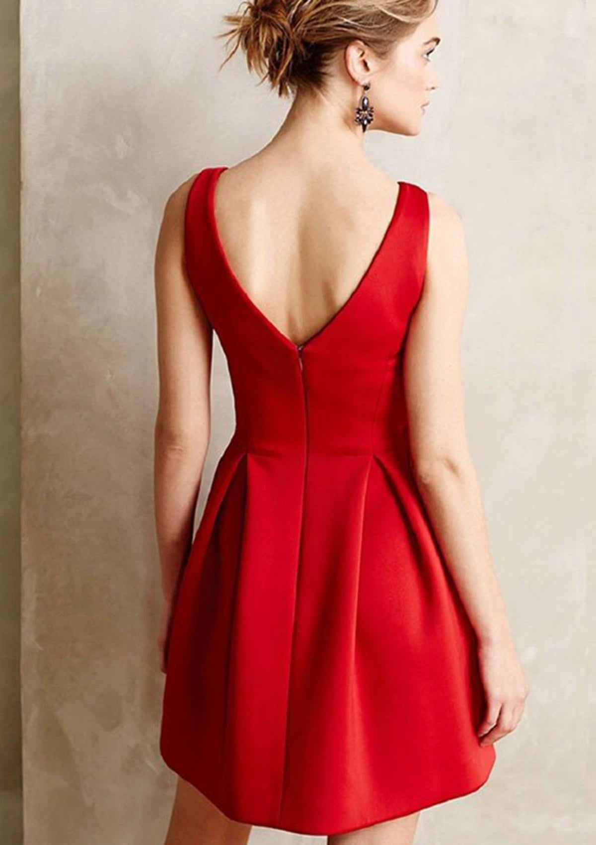 Vibrant Satin A-Line Plunge V-Neck Sleeveless Low V-Back Short Homecoming Dresses
