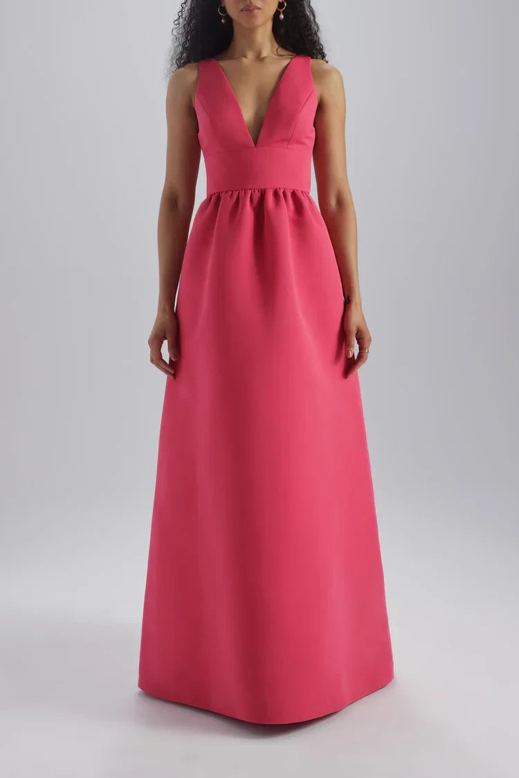 Vibrant Satin A-Line V-Neck Sleeveless V-Back Floor-Length Bridesmaid Dresses