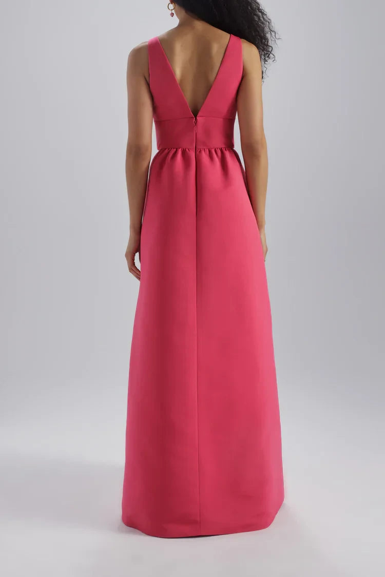 Vibrant Satin A-Line V-Neck Sleeveless V-Back Floor-Length Bridesmaid Dresses