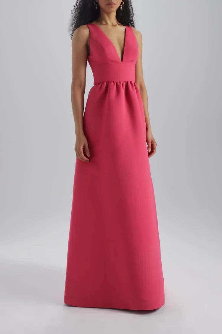 Vibrant Satin A-Line V-Neck Sleeveless V-Back Floor-Length Bridesmaid Dresses