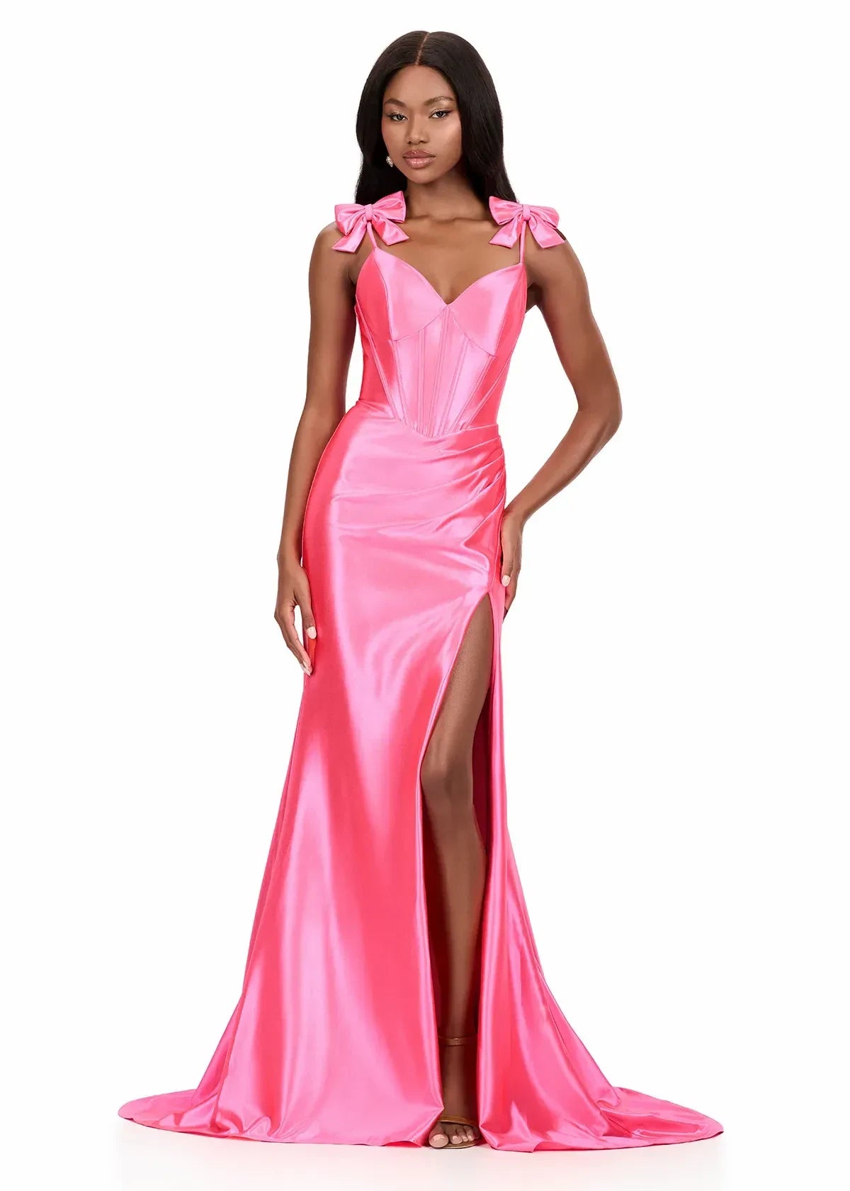Vibrant Satin Sheath Sweetheart Sleeveless Bow-Strap Zipper Back Floor-Length Evening Dresses
