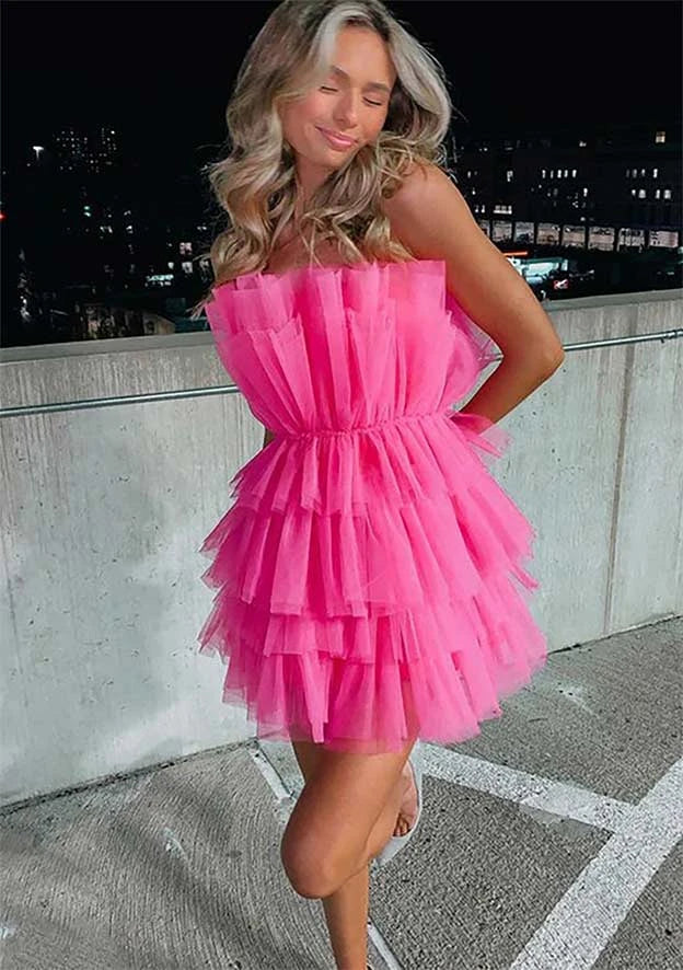 Vibrant Tulle A-Line Strapless Sweetheart Sleeveless Open Back Short Tiered Homecoming Dresses