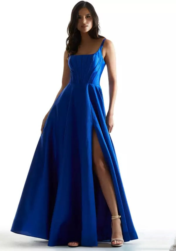 Voluminous A-line square-neck corset lace-up back floor-length evening dress