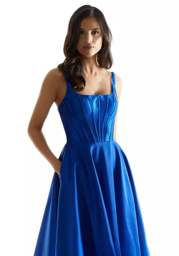 Voluminous A-line square-neck corset lace-up back floor-length evening dress