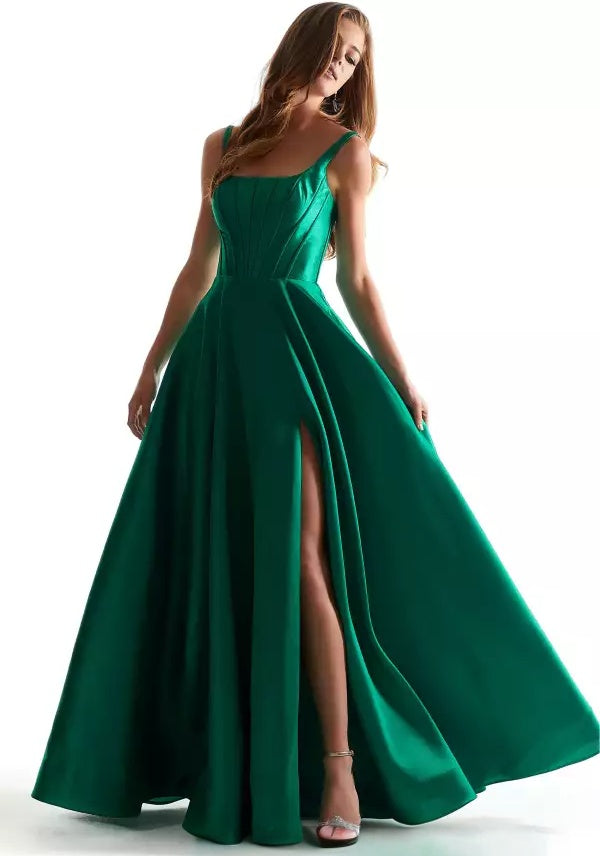 Voluminous A-line square-neck corset lace-up back floor-length evening dress