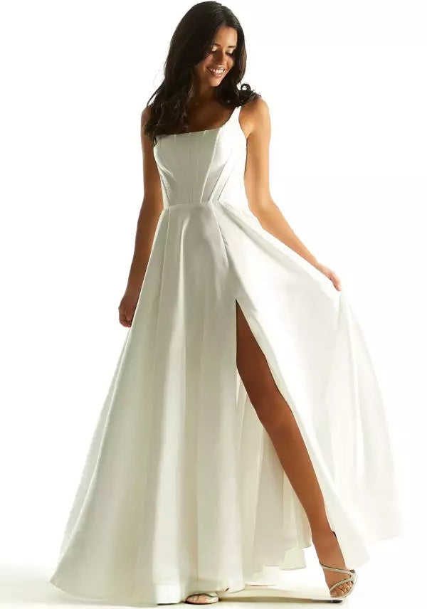 Voluminous A-line square-neck corset lace-up back floor-length evening dress