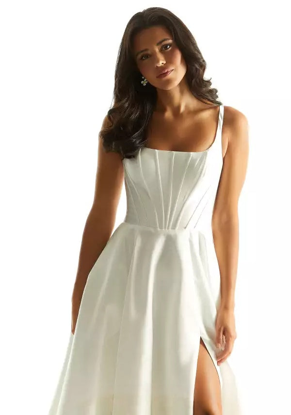 Voluminous A-line square-neck corset lace-up back floor-length evening dress