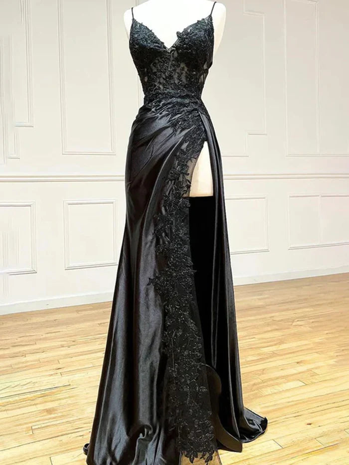 Mermaid Spaghetti Straps Lace Appliques Unique Design Prom Dress