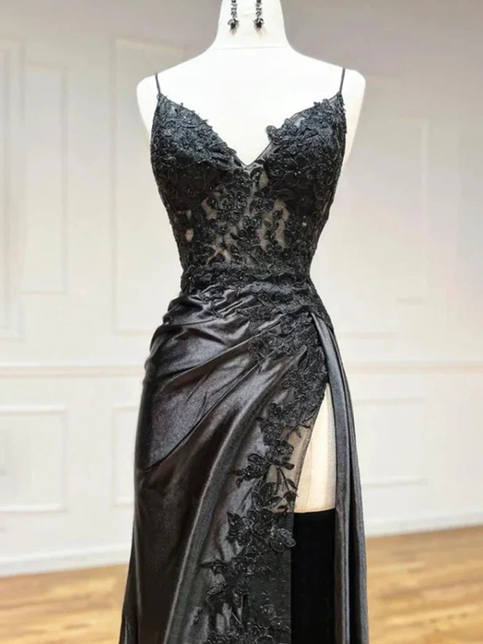 Mermaid Spaghetti Straps Lace Appliques Unique Design Prom Dress