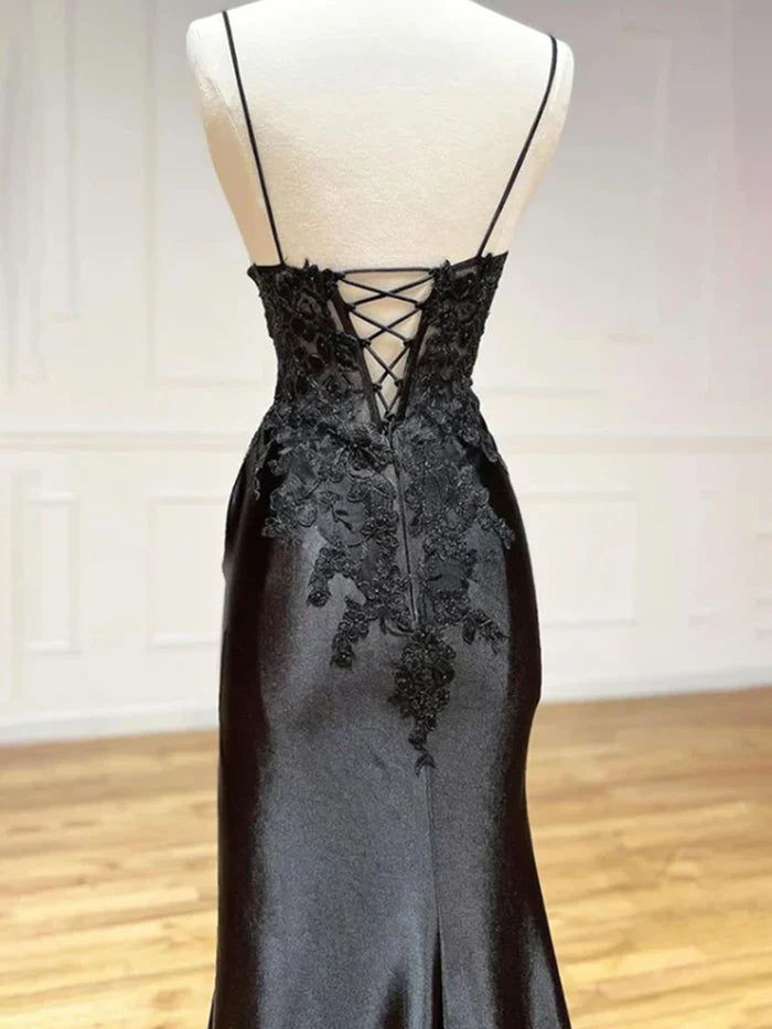 Mermaid Spaghetti Straps Lace Appliques Unique Design Prom Dress