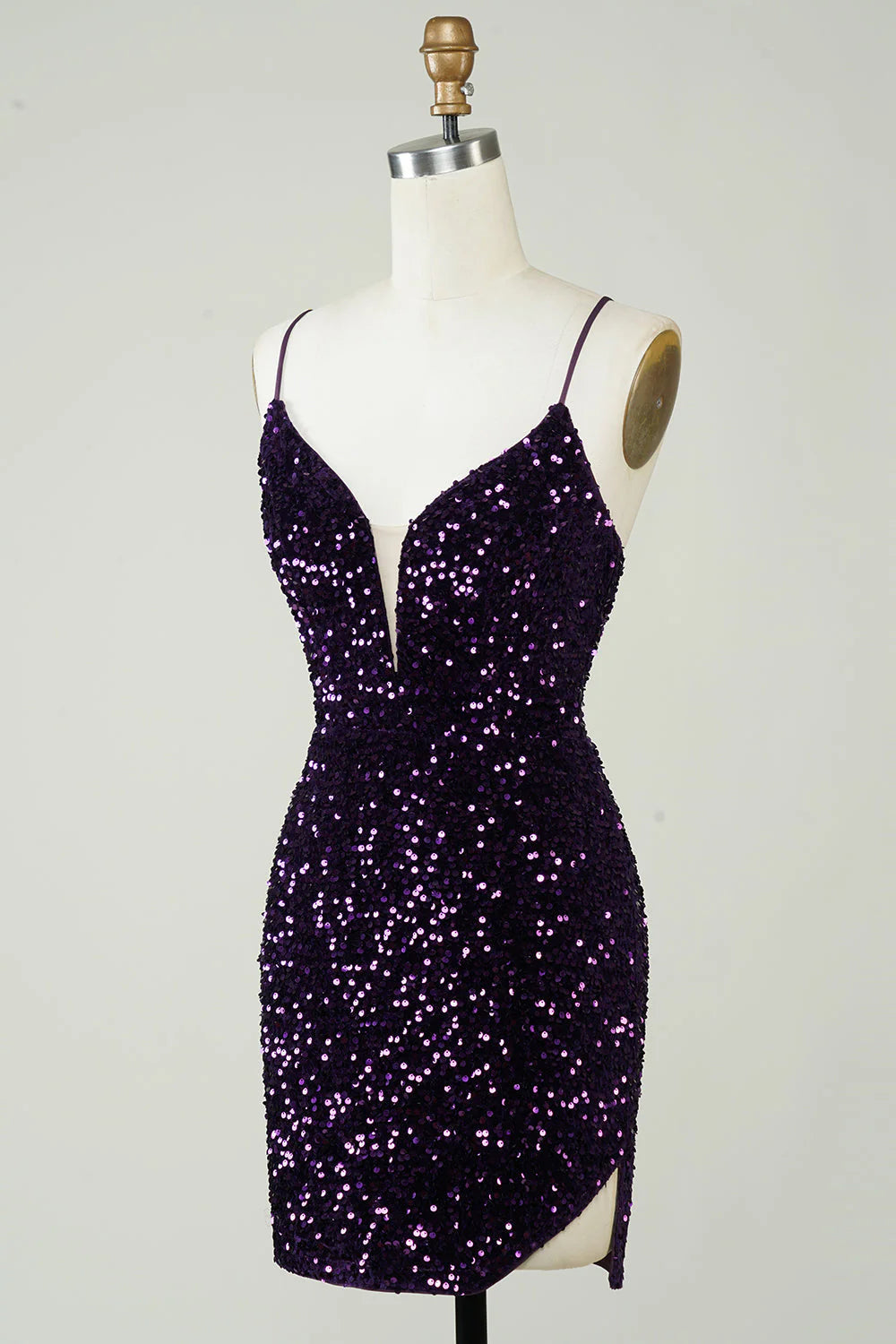 Sparkly Purple Sequins Backless Tight Short Full Of Charm Homecoing Dress