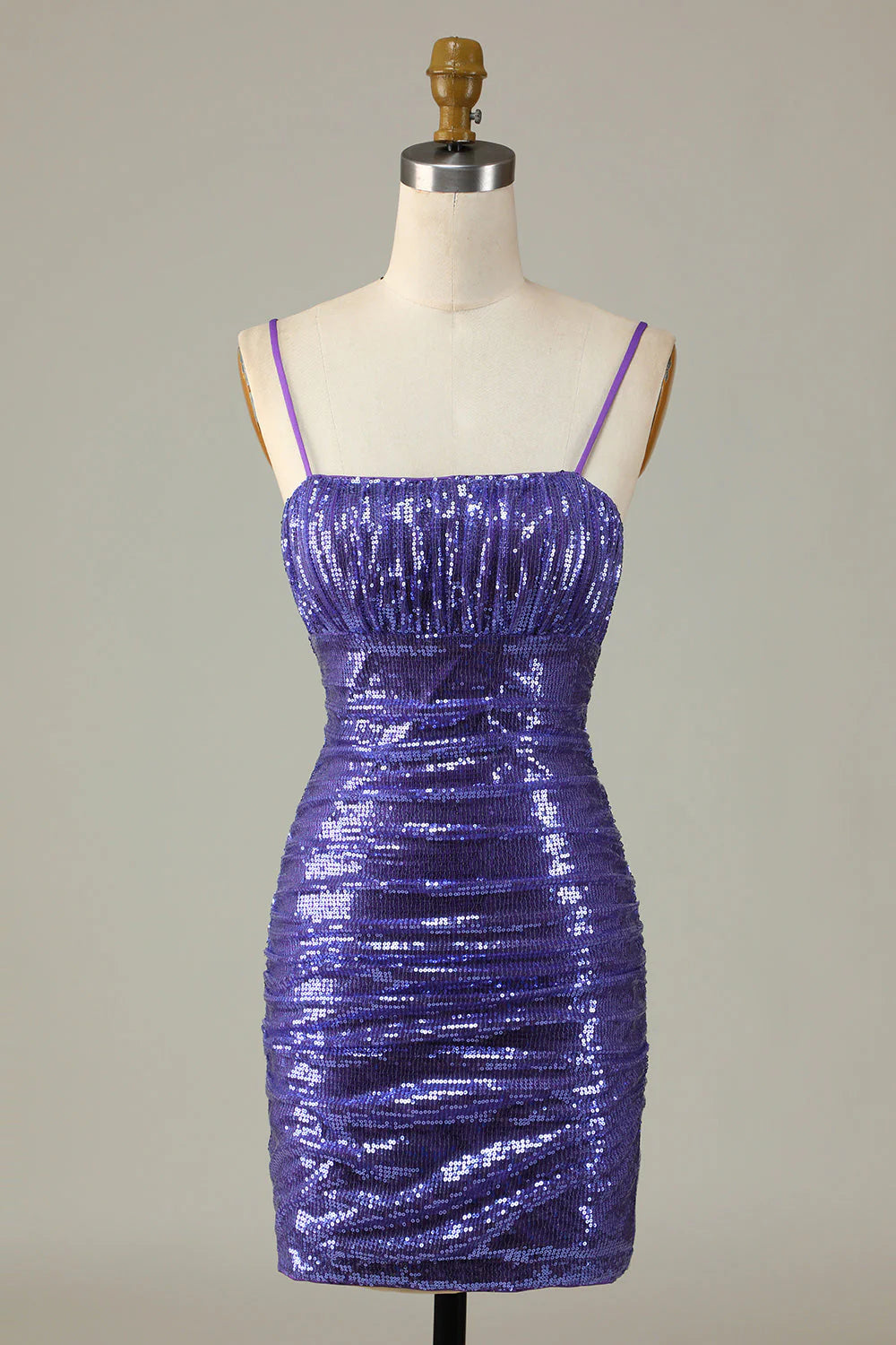 Sparkly Purple Sequins Spaghetti Straps Tight Short Full Of Charm Homecoing Dress