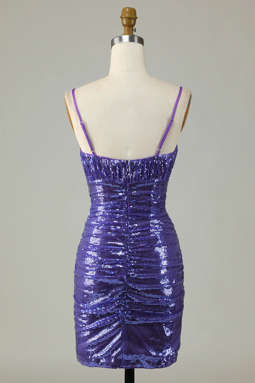 Sparkly Purple Sequins Spaghetti Straps Tight Short Full Of Charm Homecoing Dress