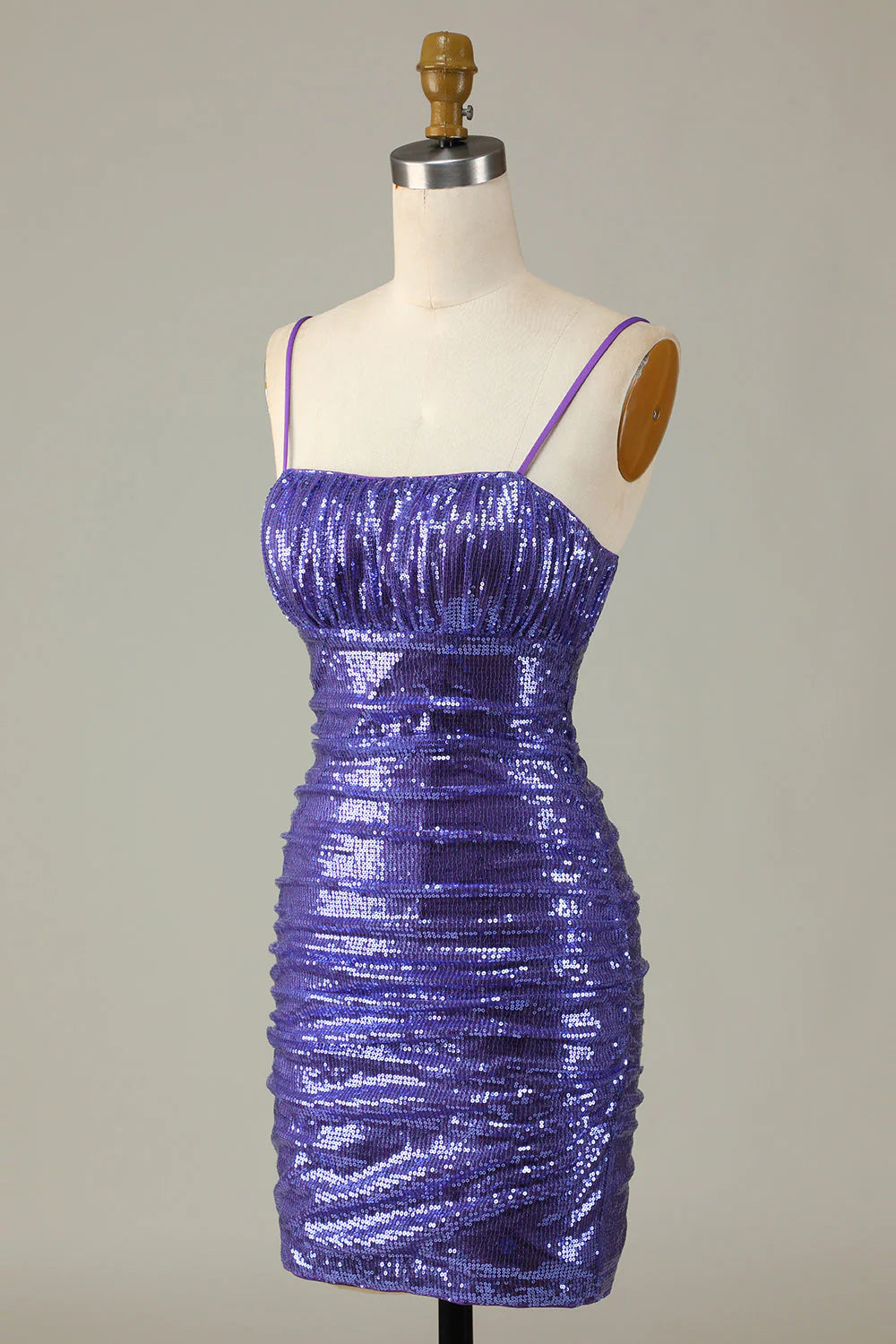 Sparkly Purple Sequins Spaghetti Straps Tight Short Full Of Charm Homecoing Dress