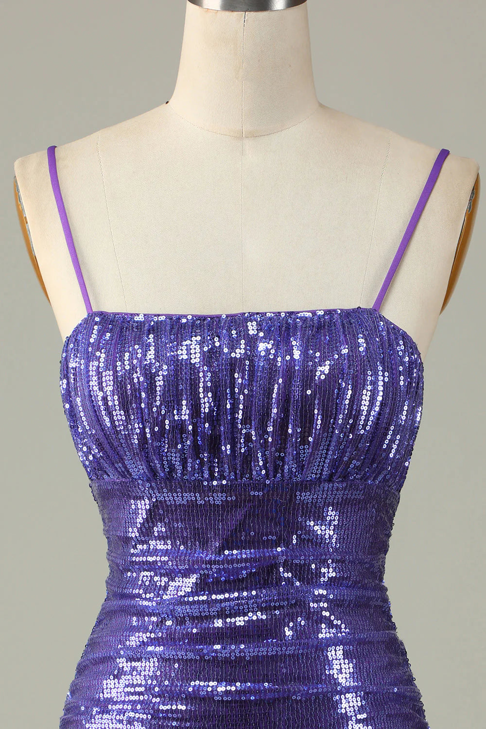 Sparkly Purple Sequins Spaghetti Straps Tight Short Full Of Charm Homecoing Dress