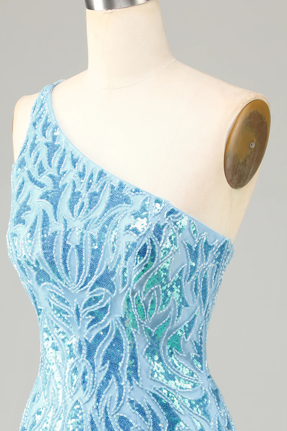 Sheath One Shoulder Blue Sequins Short Full Of Charm Homecoing Dress