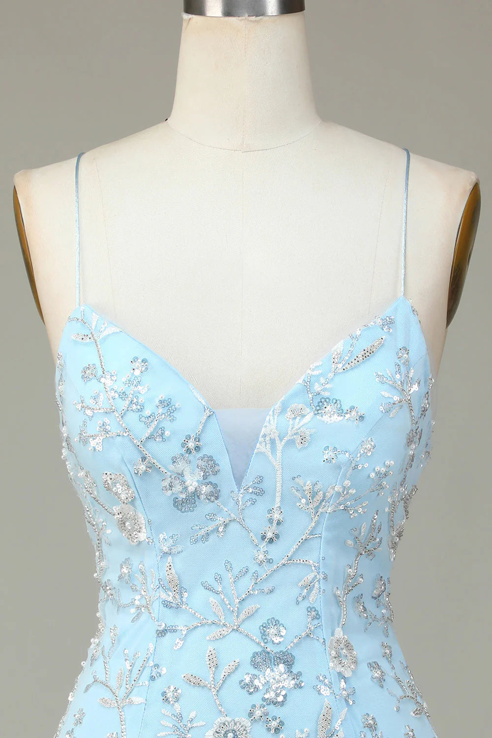 Sparkly Blue Sequins Beaded Flowers Tight Short Full Of Charm Homecoing Dress