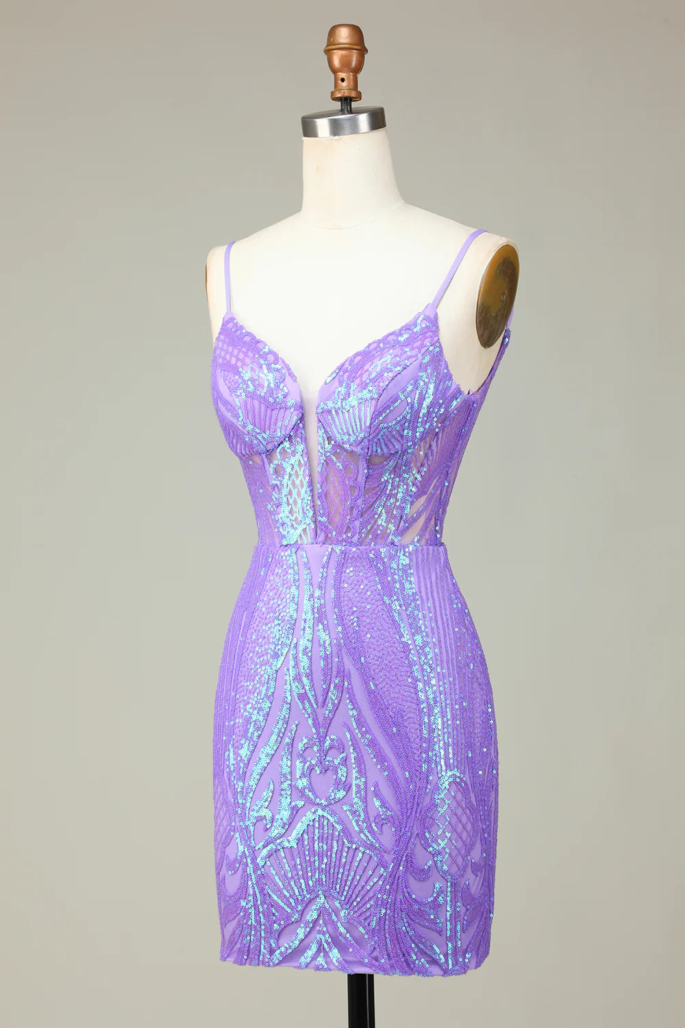 Lilac Spaghetti Straps Tight Short Full Of Charm Homecoing Dress