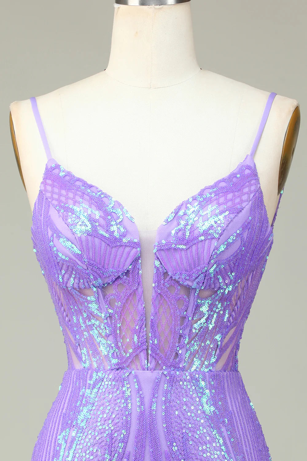 Lilac Spaghetti Straps Tight Short Full Of Charm Homecoing Dress