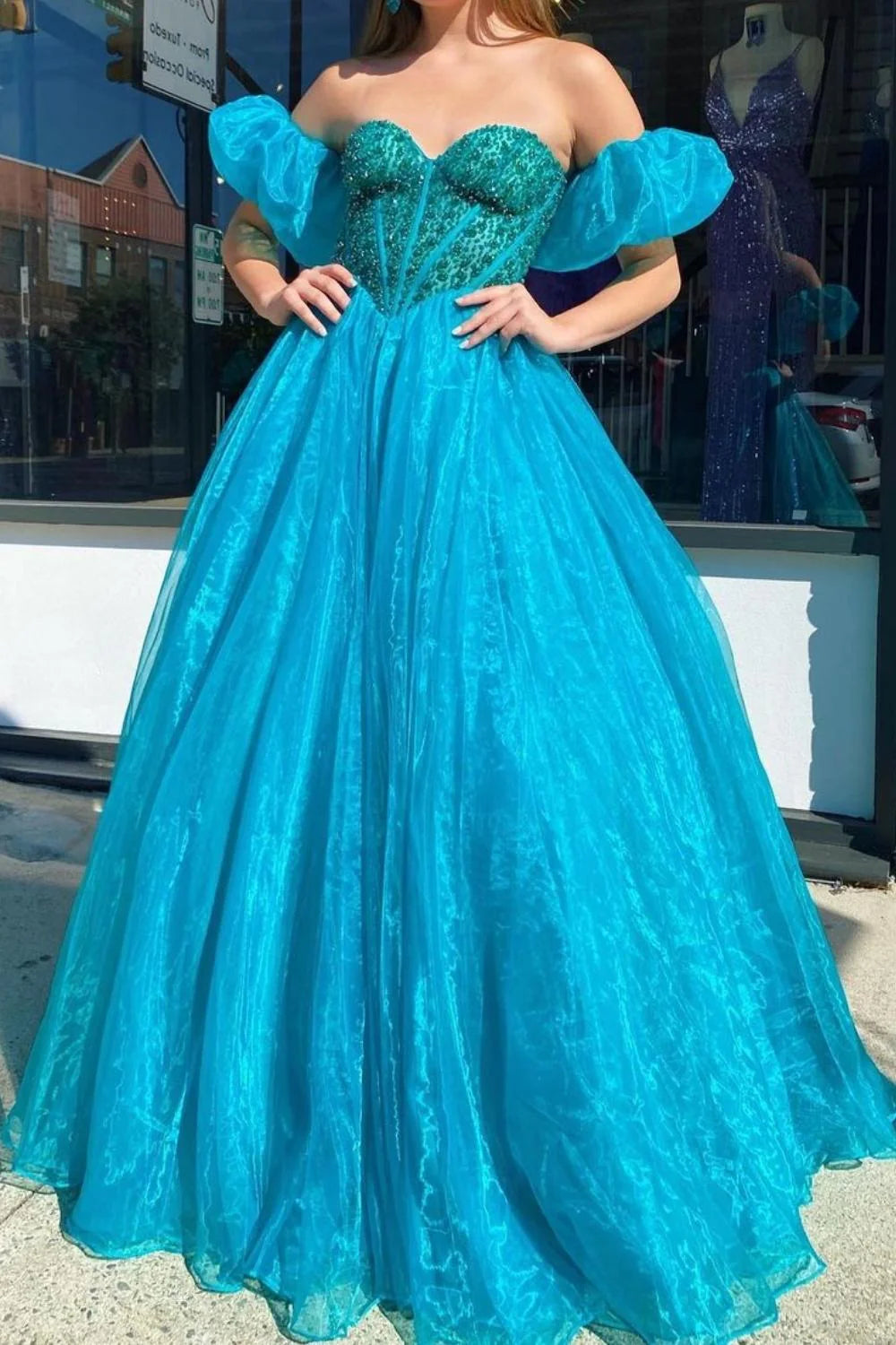 Princess A Line Sweetheart Blue Corset Full Of Charm Prom Dress