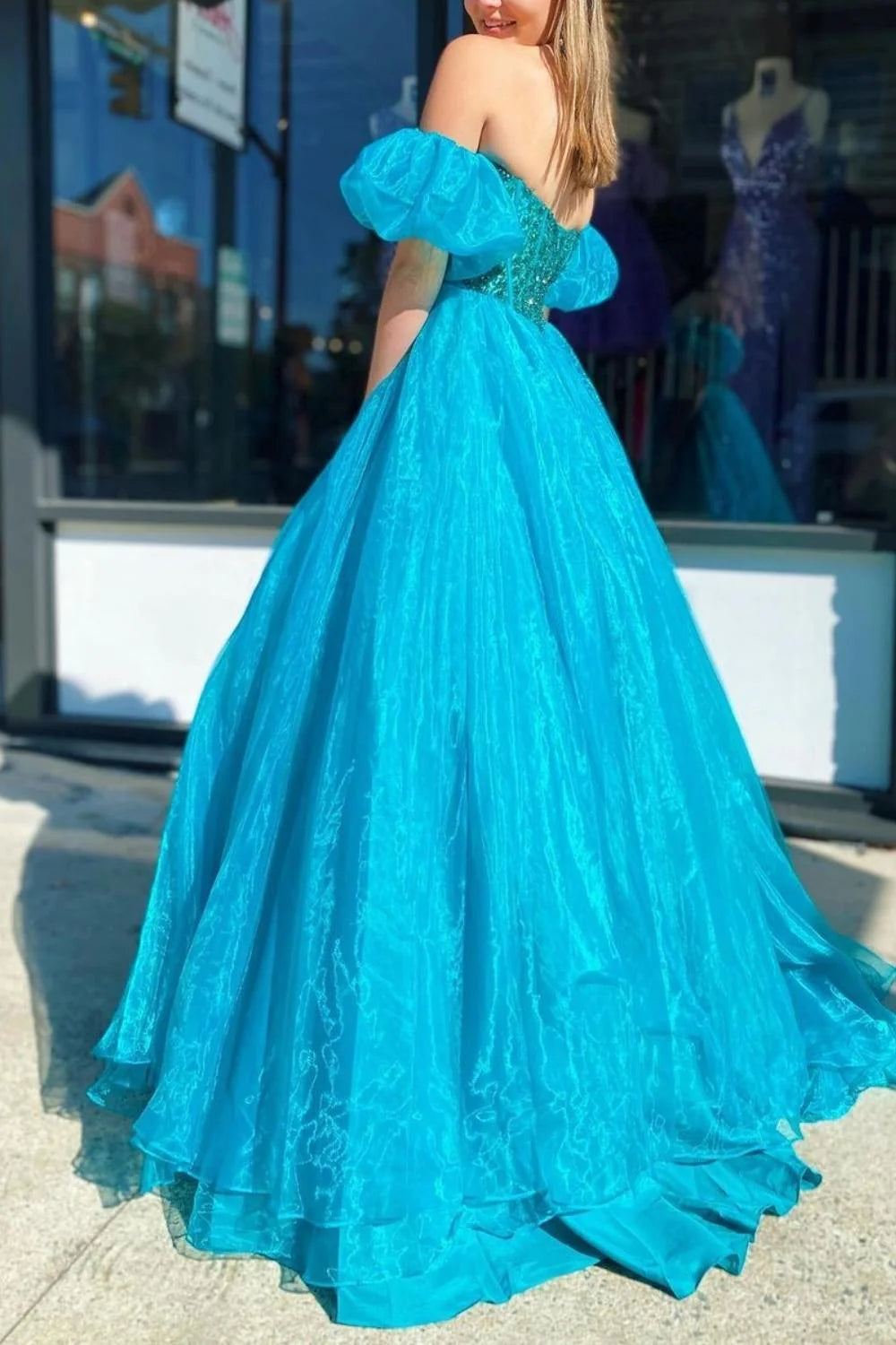 Princess A Line Sweetheart Blue Corset Full Of Charm Prom Dress