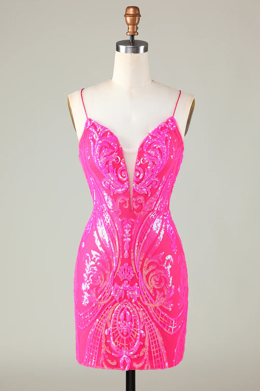 Spaghetti Straps Hot Pink Tight Short Full Of Charm Homecoing Dress