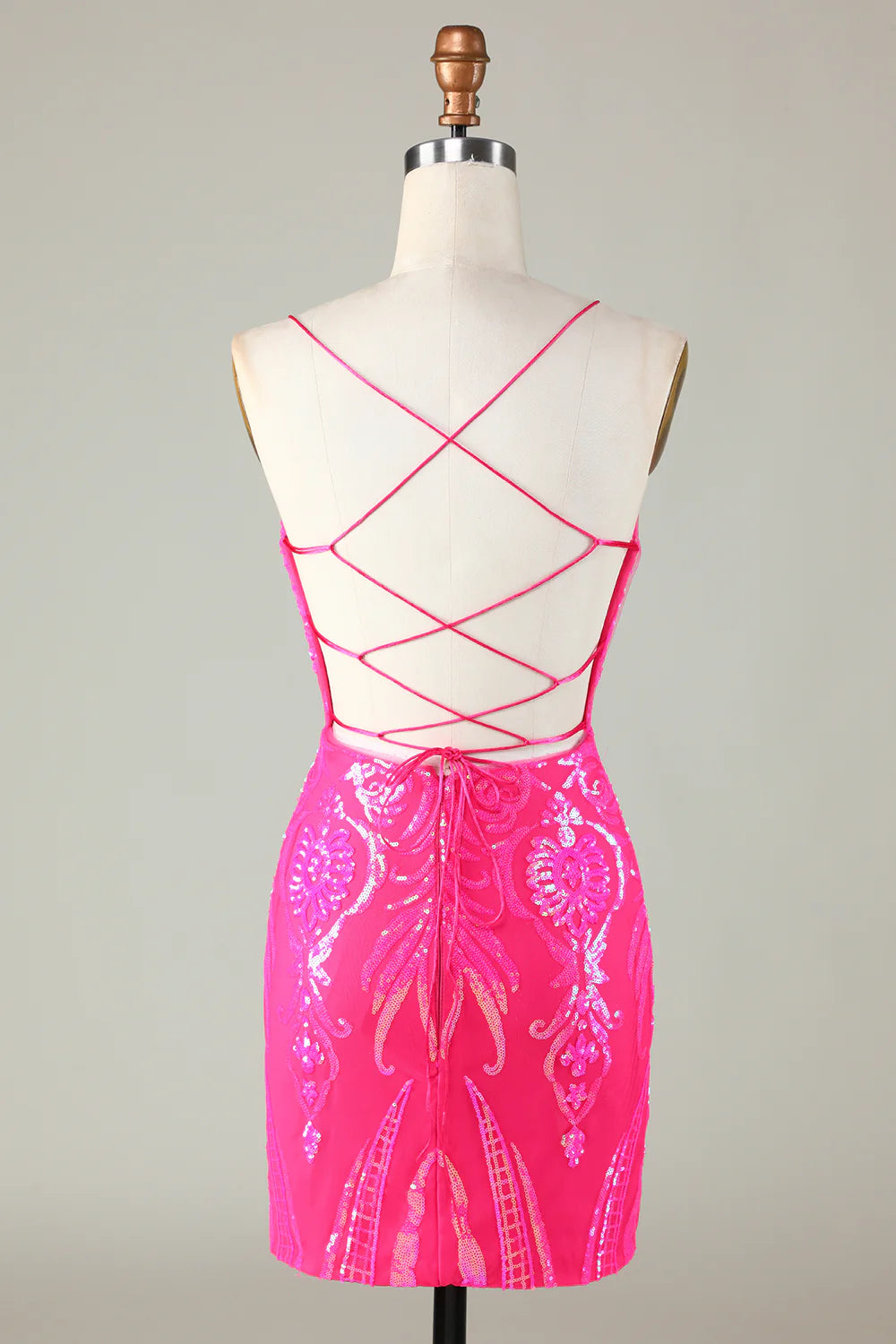Spaghetti Straps Hot Pink Tight Short Full Of Charm Homecoing Dress