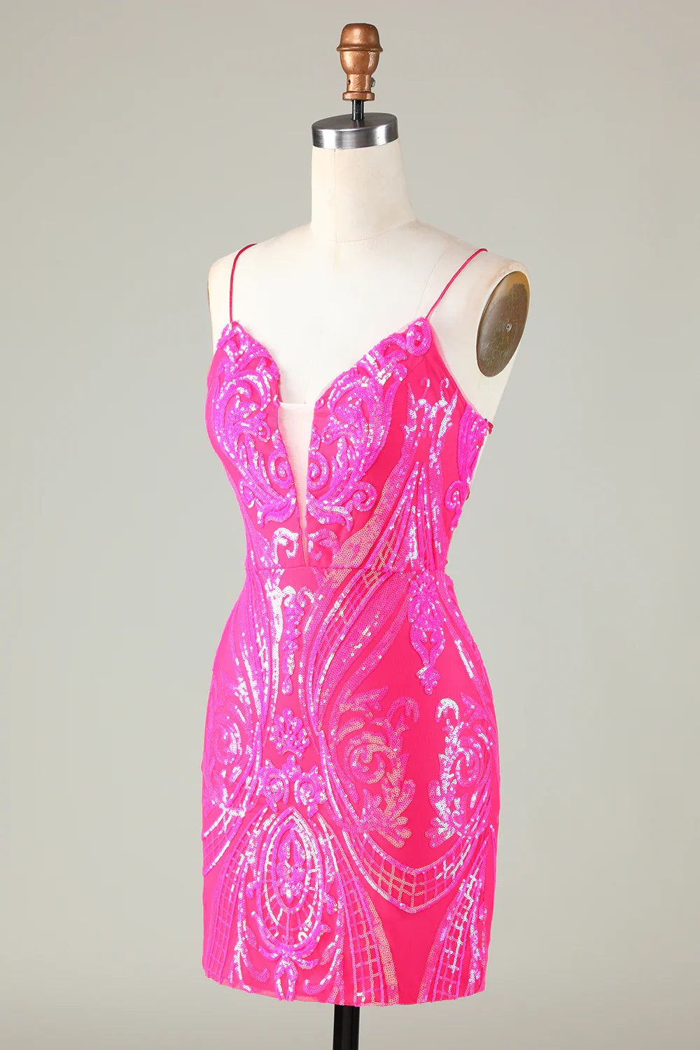 Spaghetti Straps Hot Pink Tight Short Full Of Charm Homecoing Dress