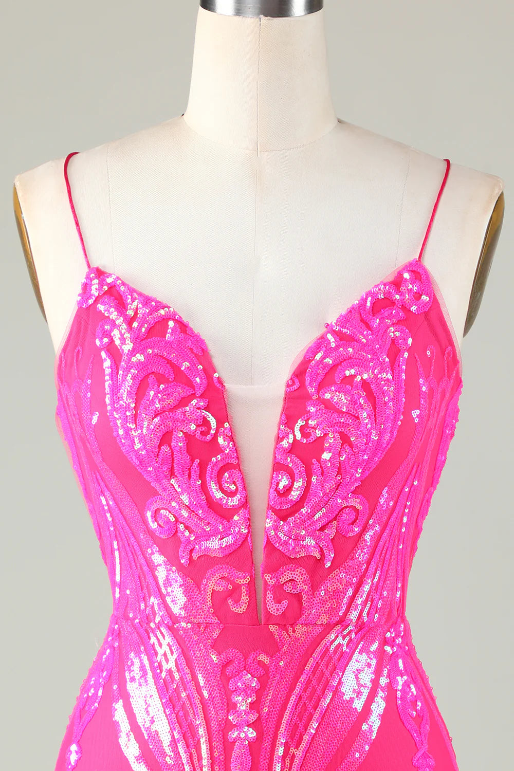 Spaghetti Straps Hot Pink Tight Short Full Of Charm Homecoing Dress