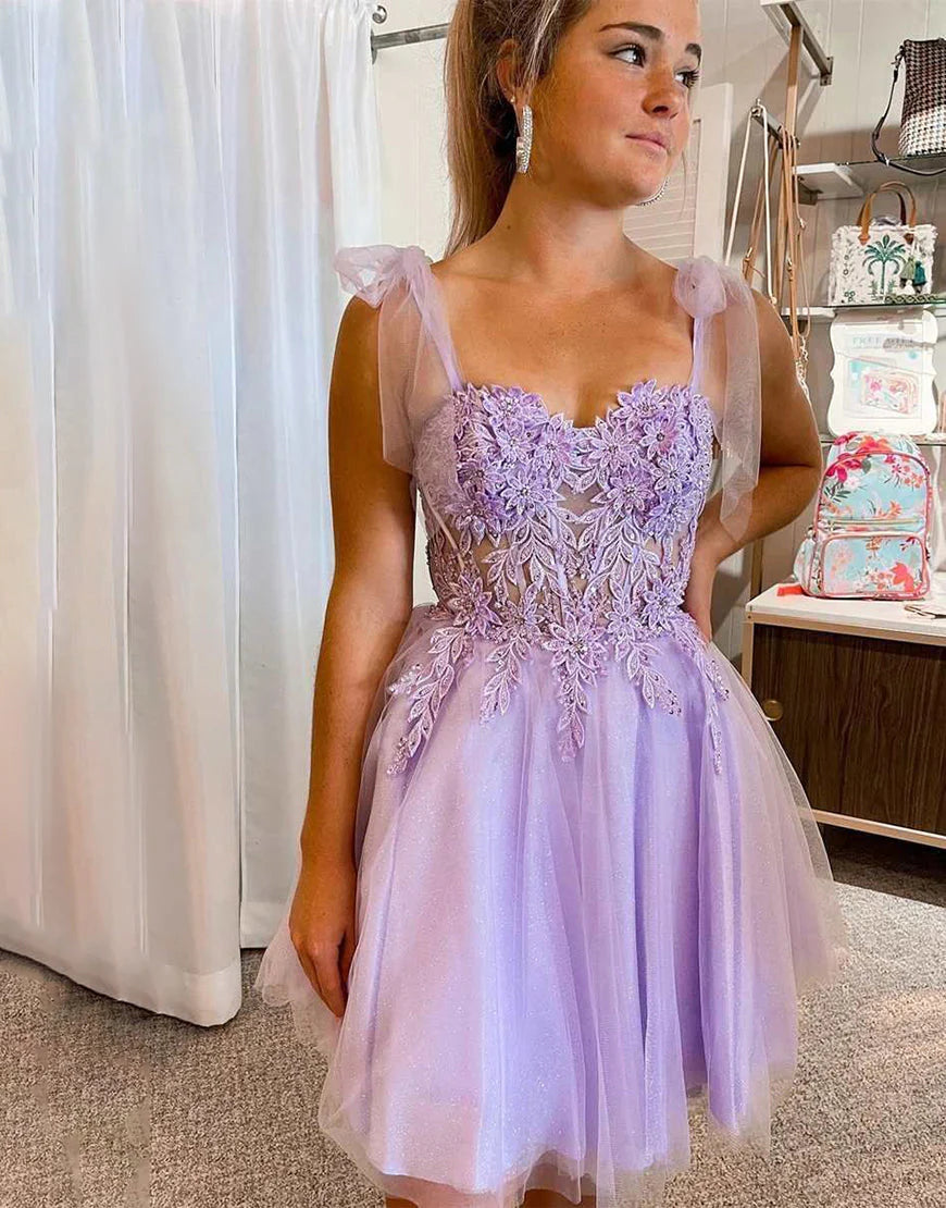 A-Line Tie Straps Short Retract Your Waist Unique Design Homecoming Dress