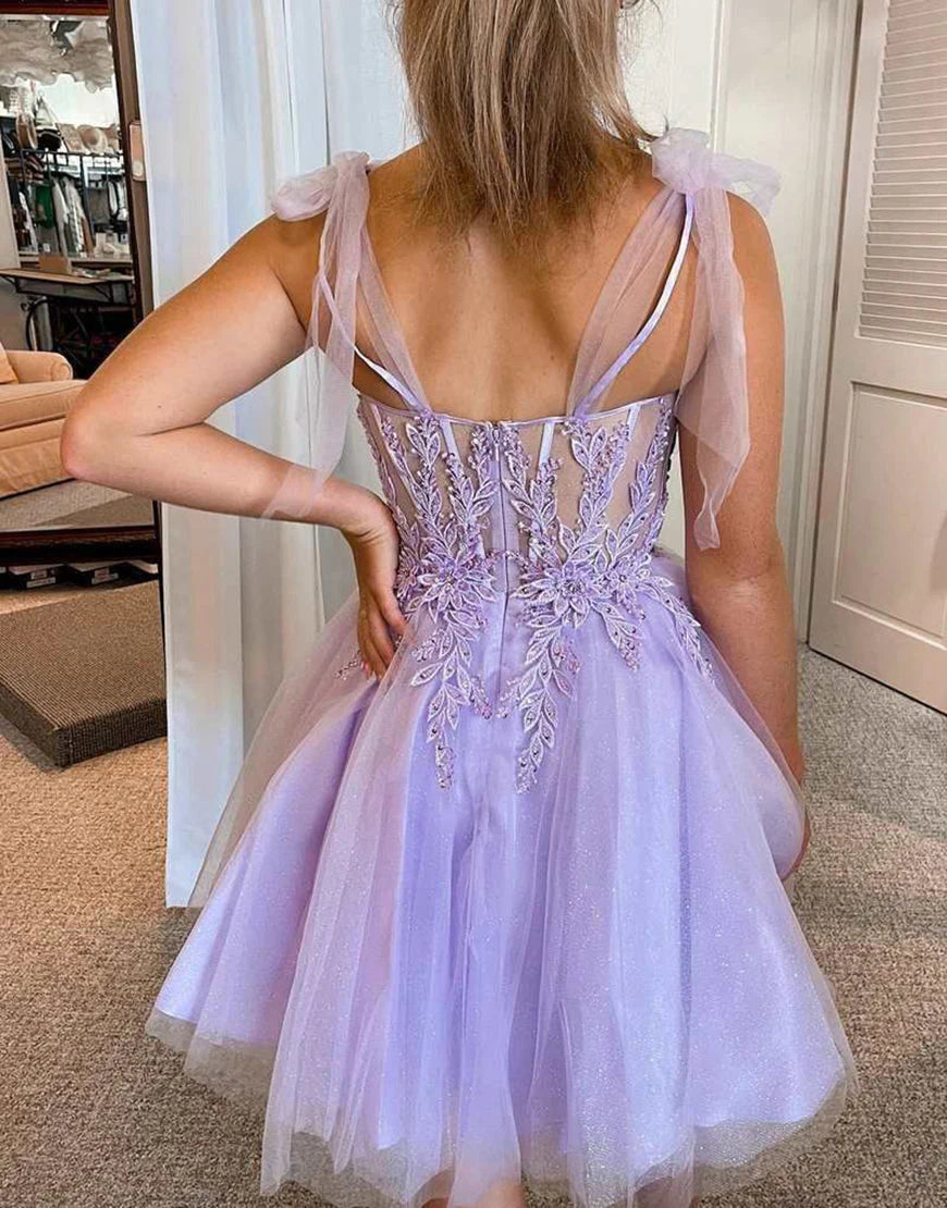 A-Line Tie Straps Short Retract Your Waist Unique Design Homecoming Dress