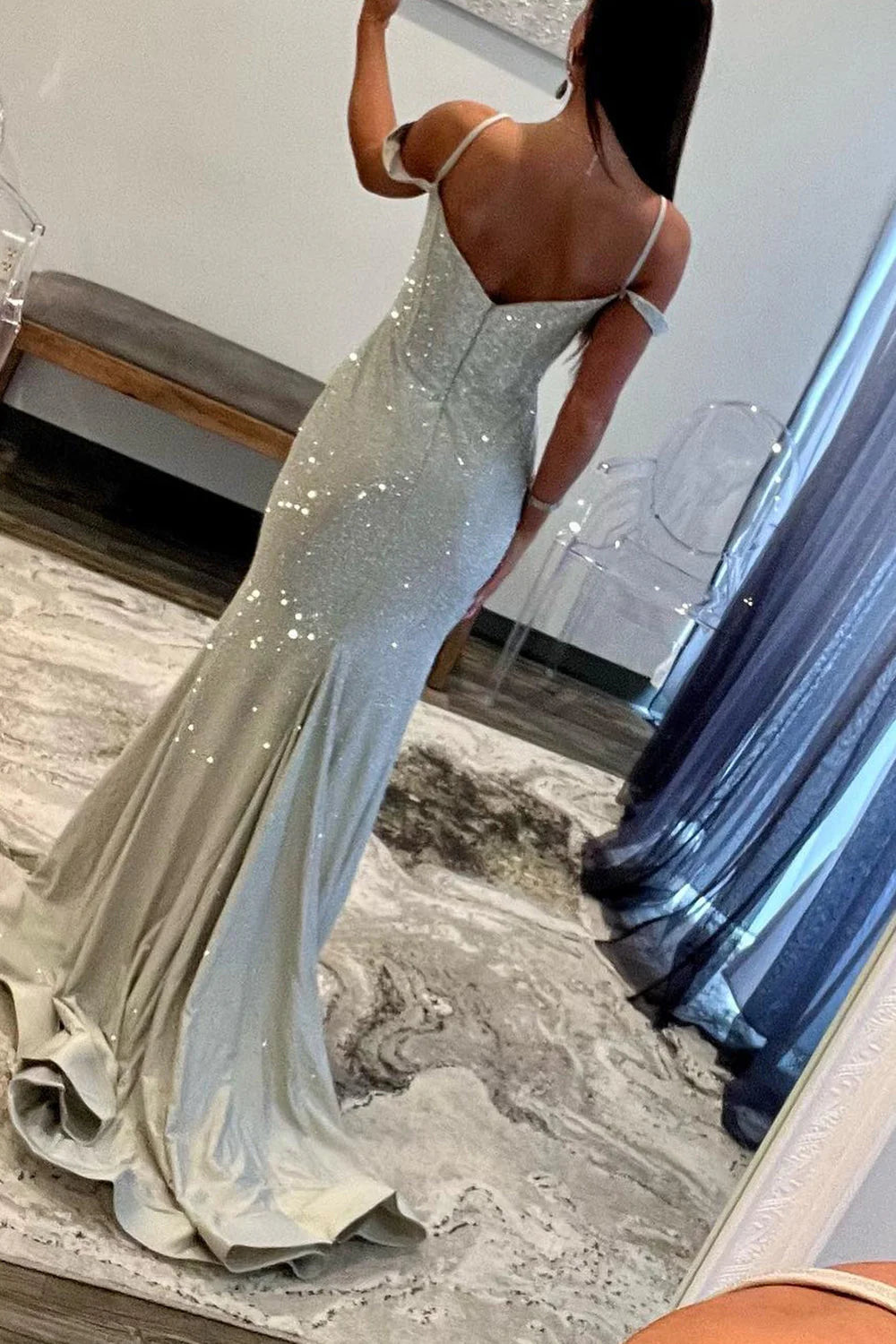 Glitter Mermaid Off The Shoulder Long Corset Beaded Full Of Charm Prom Dress