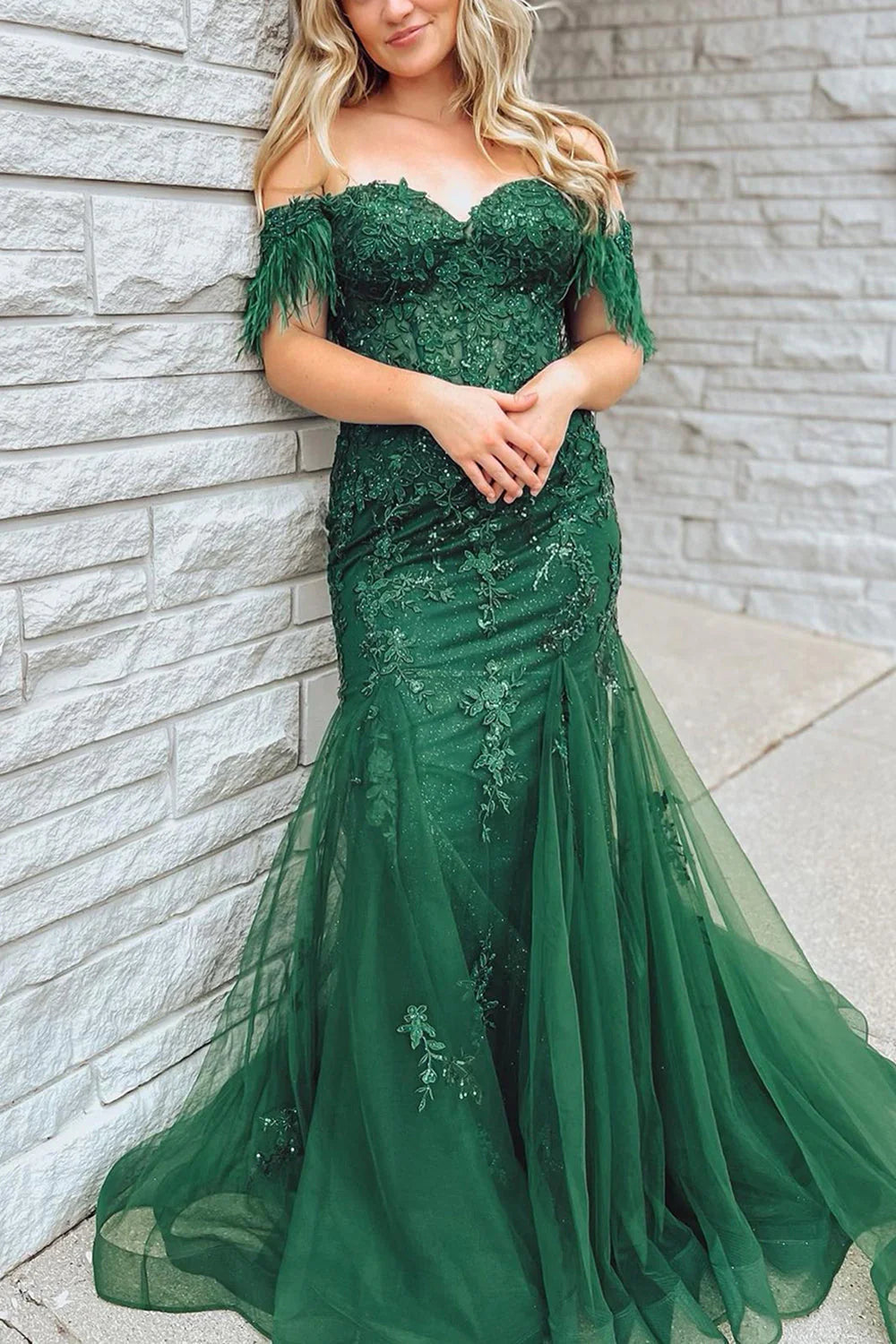 Dark Green Mermaid Off The Shoulder Long  Full Of Charm Evening Dresses