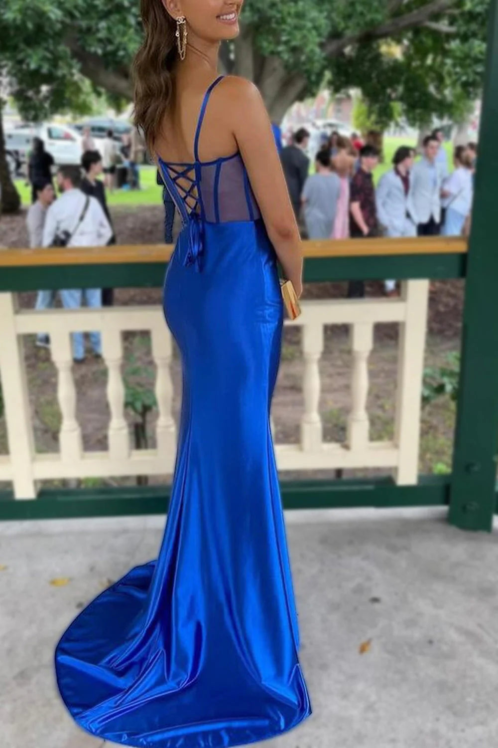 Royal Blue Mermaid Spaghetti Straps Long Satin Full Of Charm Evening Dresses