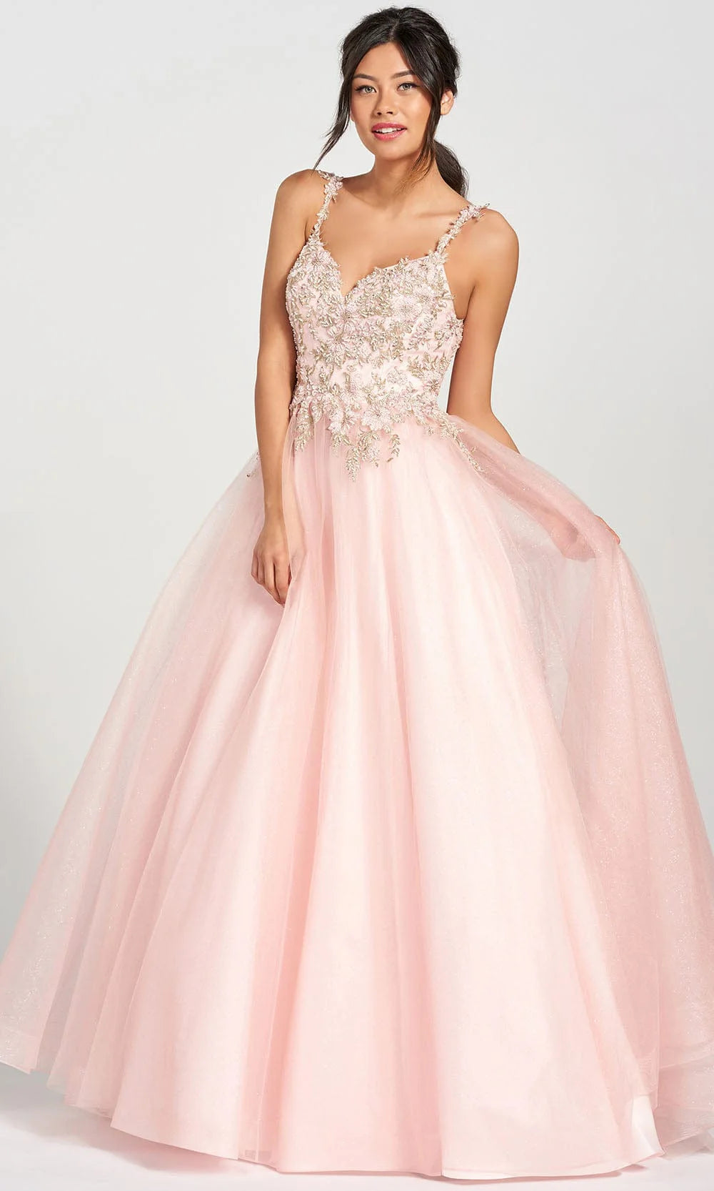 Whimsical Ballgown Sweetheart Neck Spaghetti Strap Floral-Embellished Floor Length Evening Dress