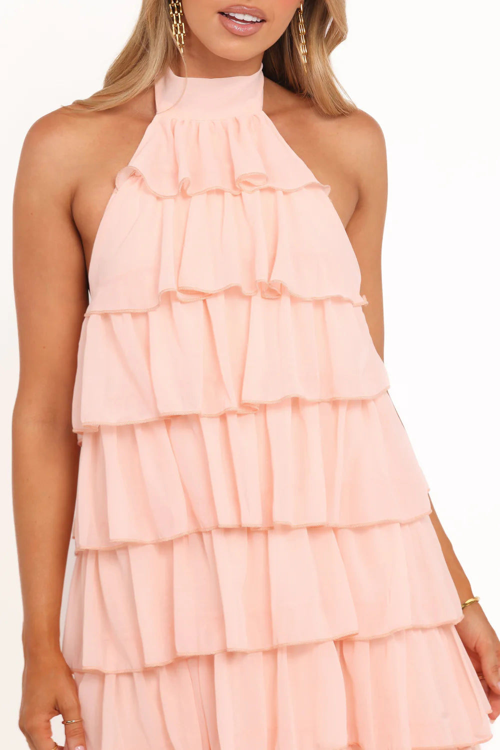 Whimsical Halter-Neck Tiered Chiffon Floor-Length Evening Dress